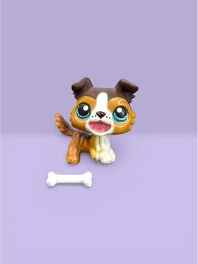 Littlest Pet Shop 2005 #237 Brown and White Collie with Bone Accessory